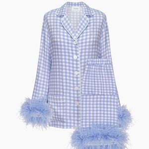 Sleeper Party Pajama with Detachable Feathers in Blue Vichy - M